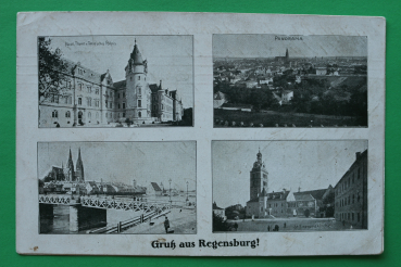AK Regensburg / 1916 / Eiserne Brücke / St Emmeram / Thurn und Taxis Schloss / Panorama